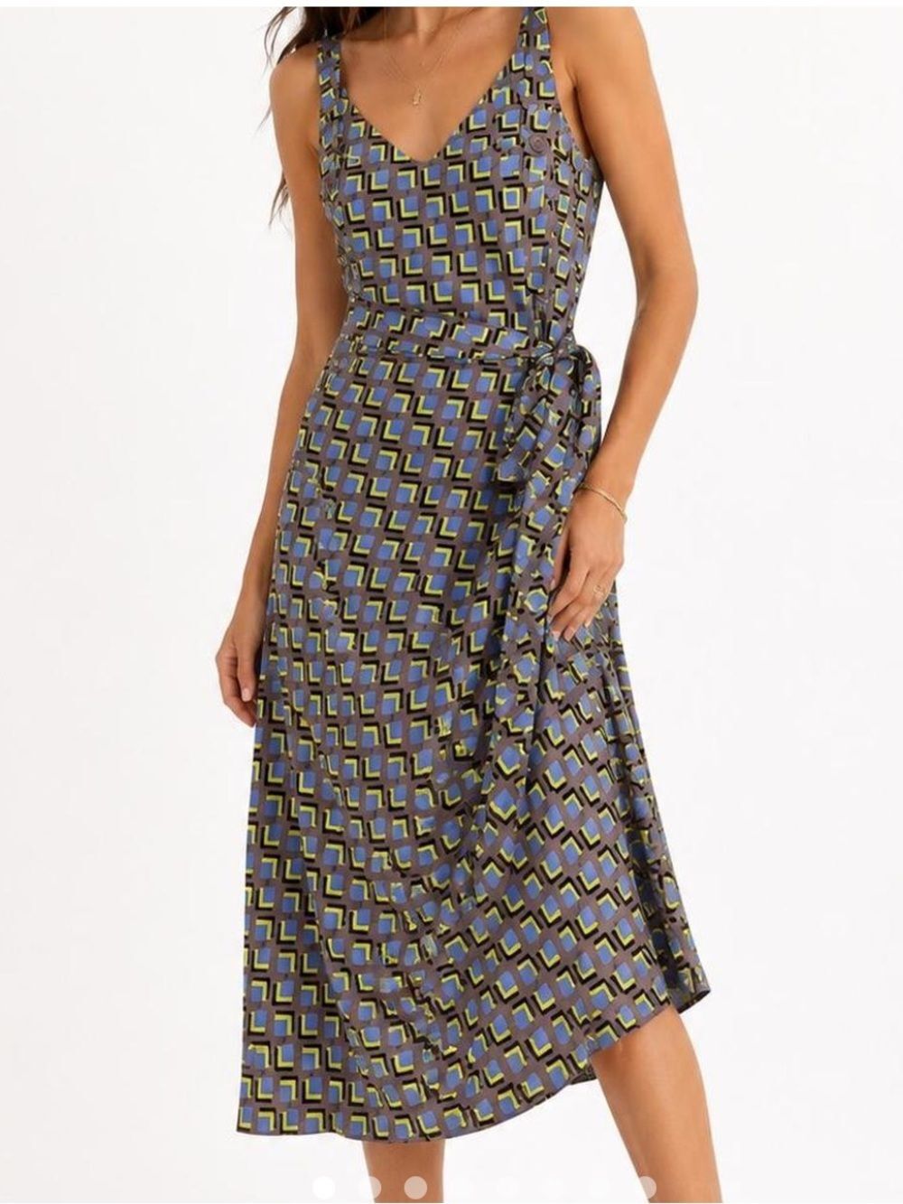 WILDFANG The Empower Satin Silk Dress Cubic Geo Print Size L